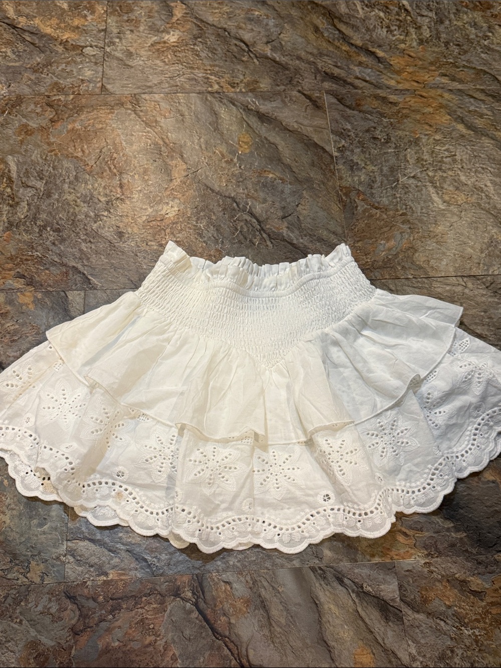 Girls size small White Eyelet smocked Ruffle Skirt